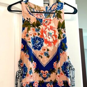 Free People Pink and Orange Asymmetrical Tie Front Tank Top